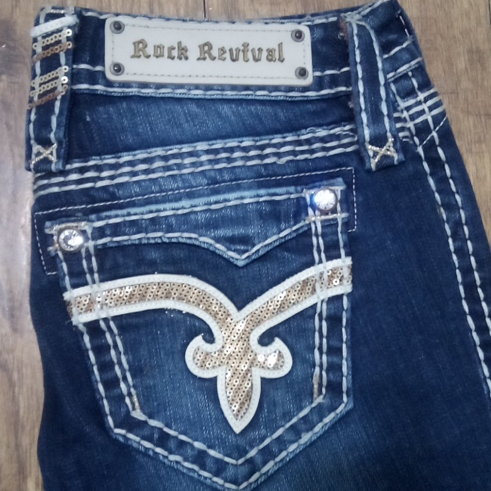 Rock Revival Women's 26 Bootcut Vivian Bejeweled Shimmer NWOT DEFECT
